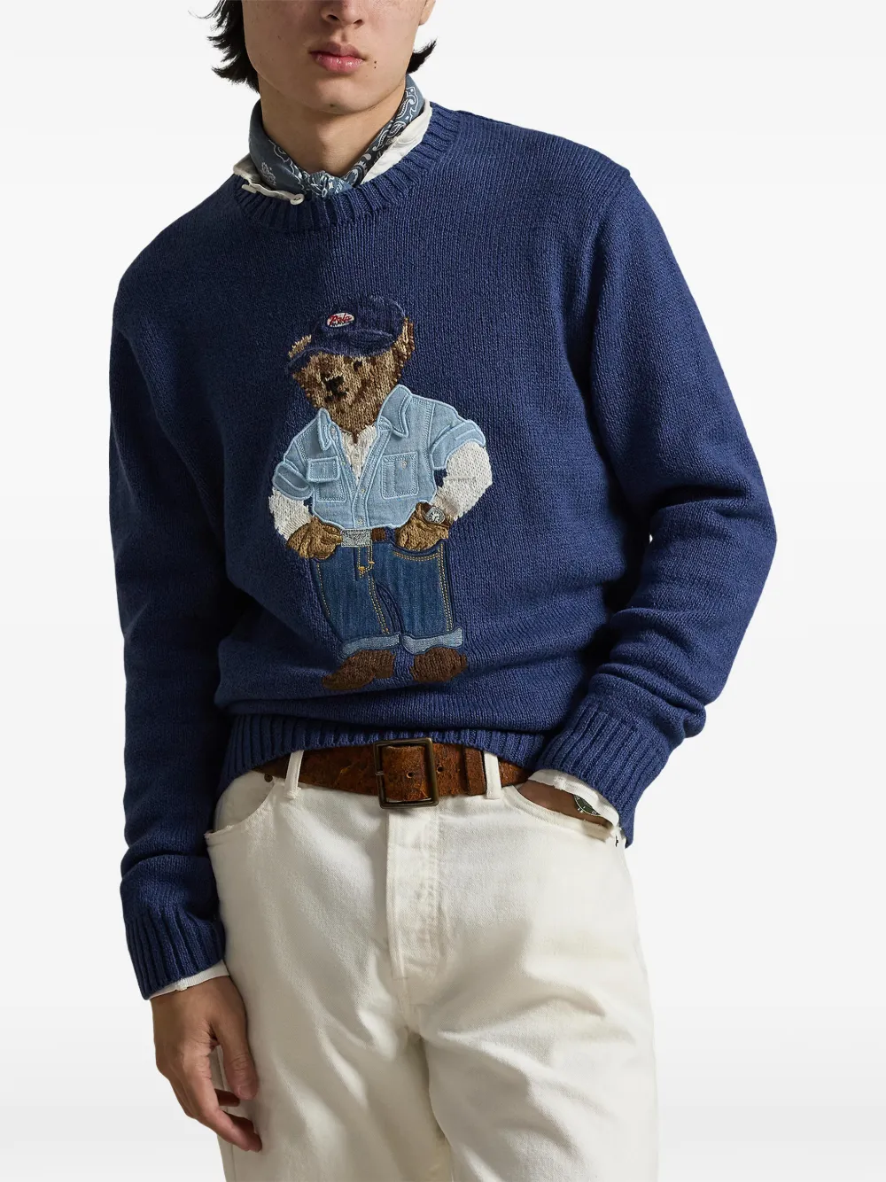 Свитер с круглым вырезом и вышивкой Polo Ralph Lauren, синий — фото 3