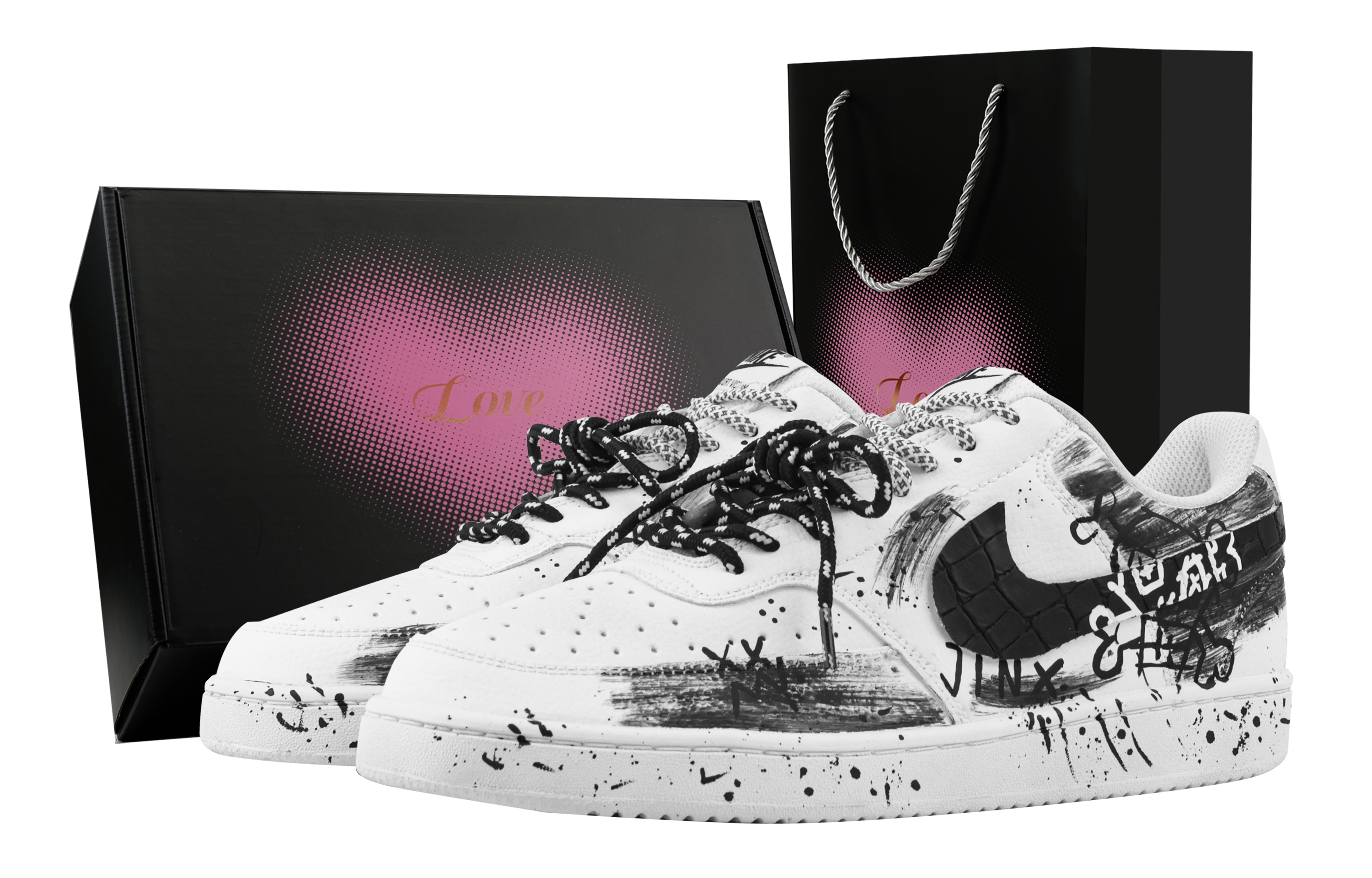 

Nike Кроссовки Court Vision 1 Skeleton, Heart Box, износостойкие, низкие, для скейтбординга, мужские, черные, белые