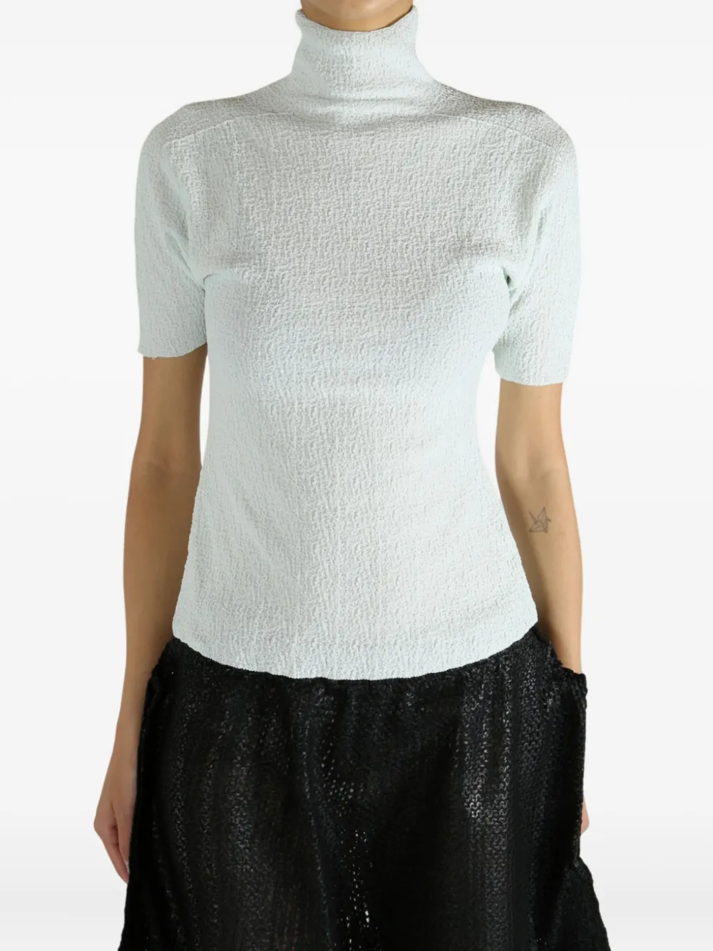 

Фактурный вязаный свитер с воротником-стойкой Issey Miyake, зеленый