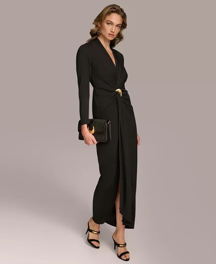 

Donna Karan Женское драпированное платье с длинными рукавами и фурнитурой Donna Karan New York, черный