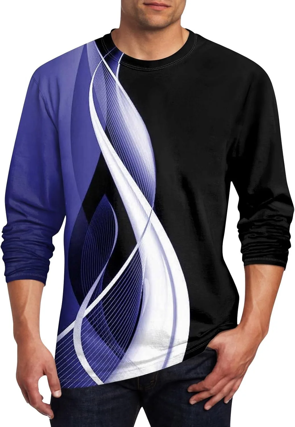 

Мужская футболка с длинным рукавом и круглым вырезом, Casual, Stretch Soft, S-4XL