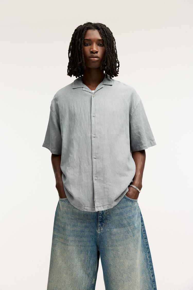 

Базовая рубашка с коротким рукавом из льняной смеси Pull And Bear, серый