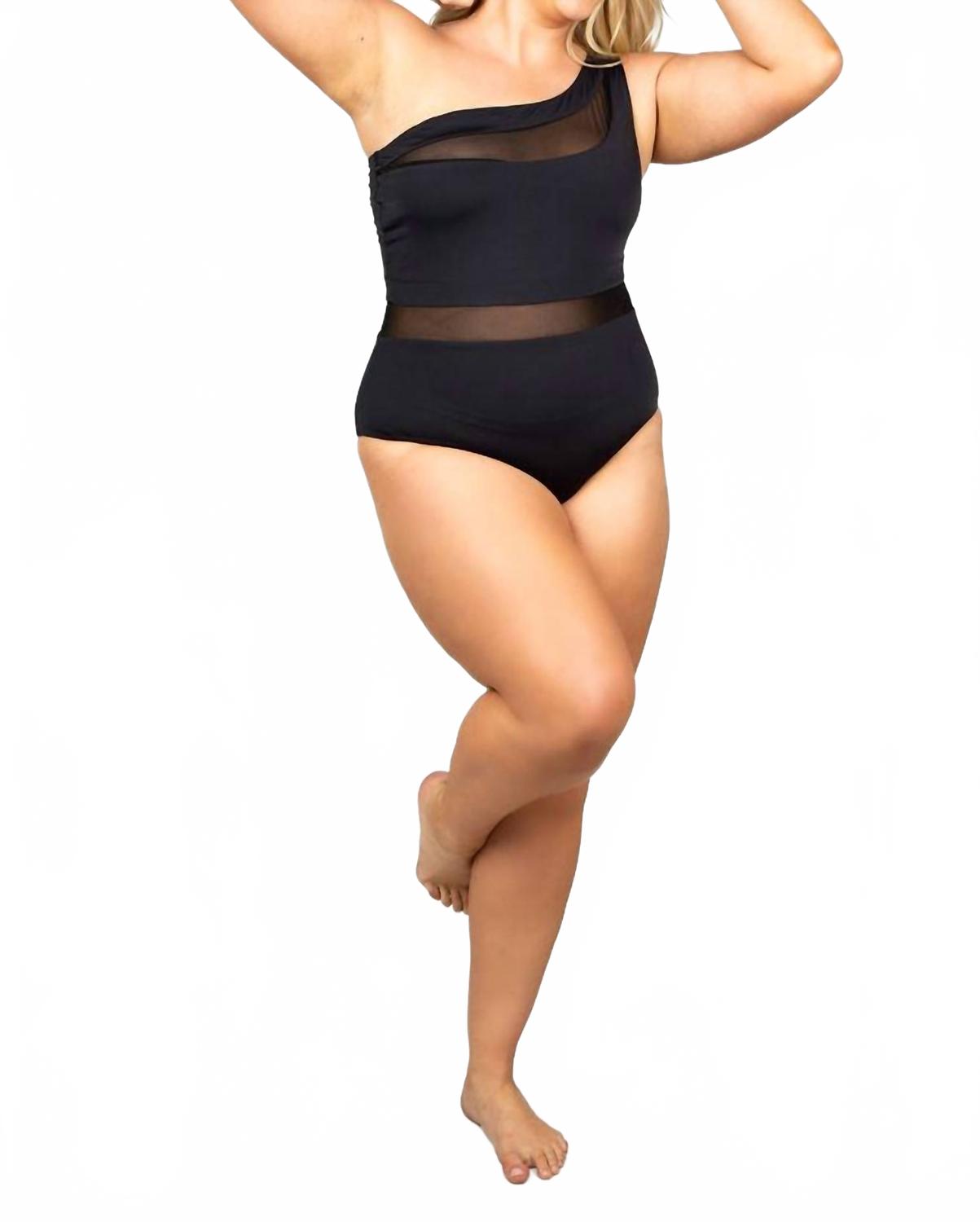 

Купальник слипки с одним плечом плюс размер в черном цвете Nomads