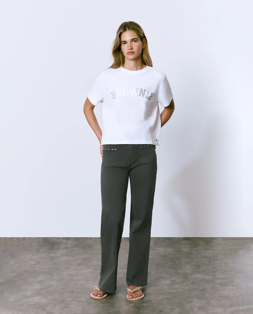 

Женские прямые брюки с звездами Brownie, темно-серый