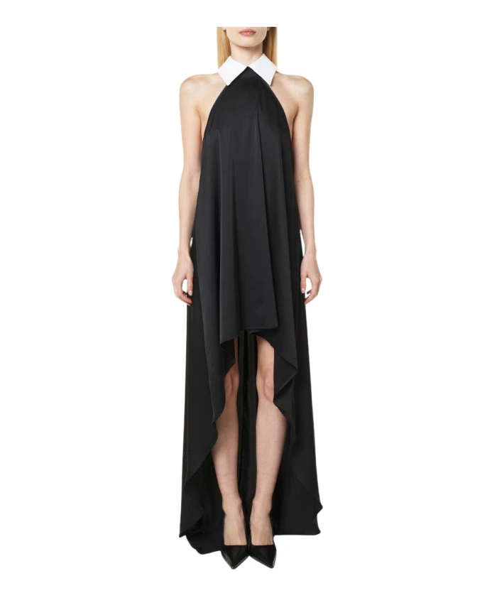 

Черное асимметричное платье с белым воротником Alberto Audenino, черный