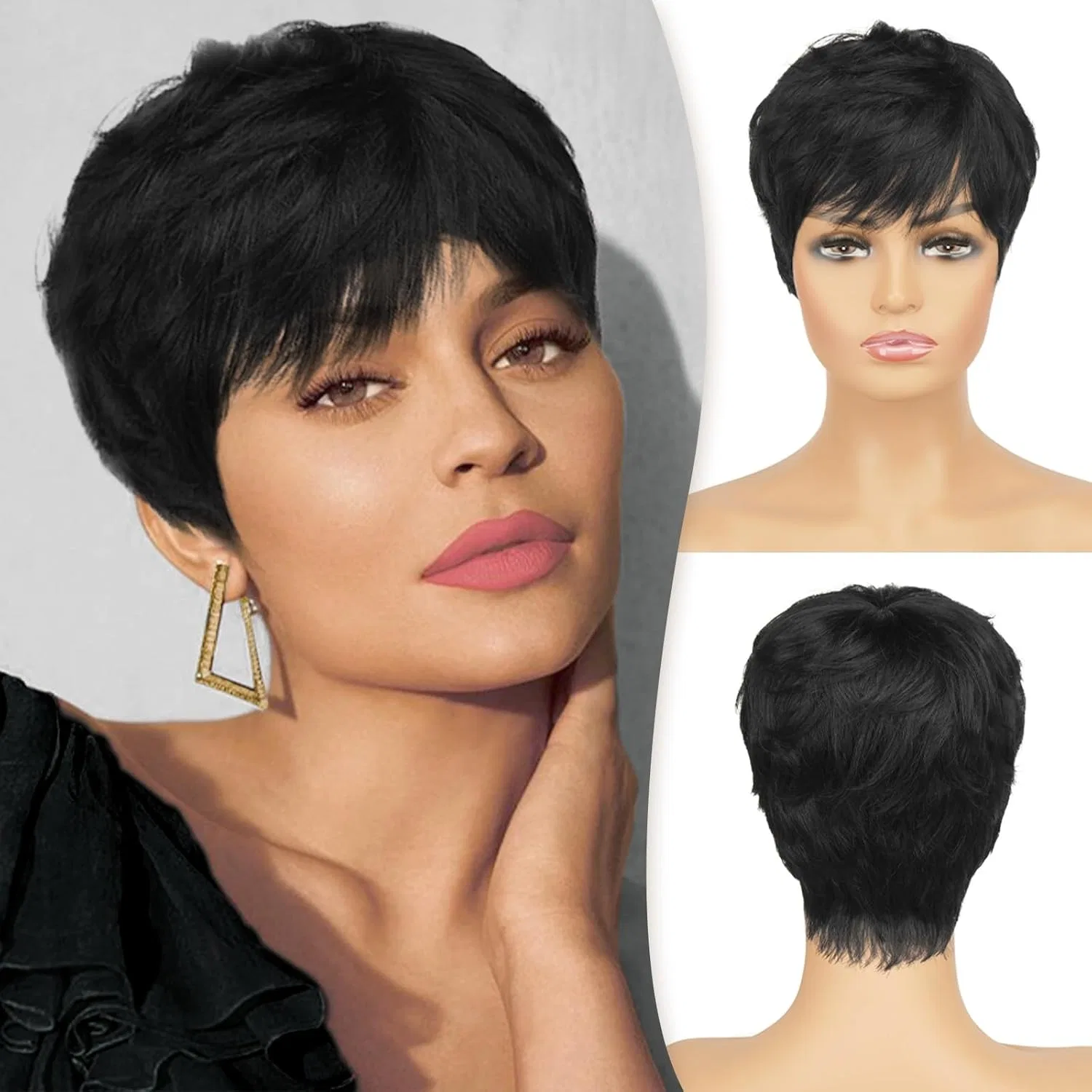 Женский парик Pixie Cut из натуральных волос RUWISS, черный Ruwiss