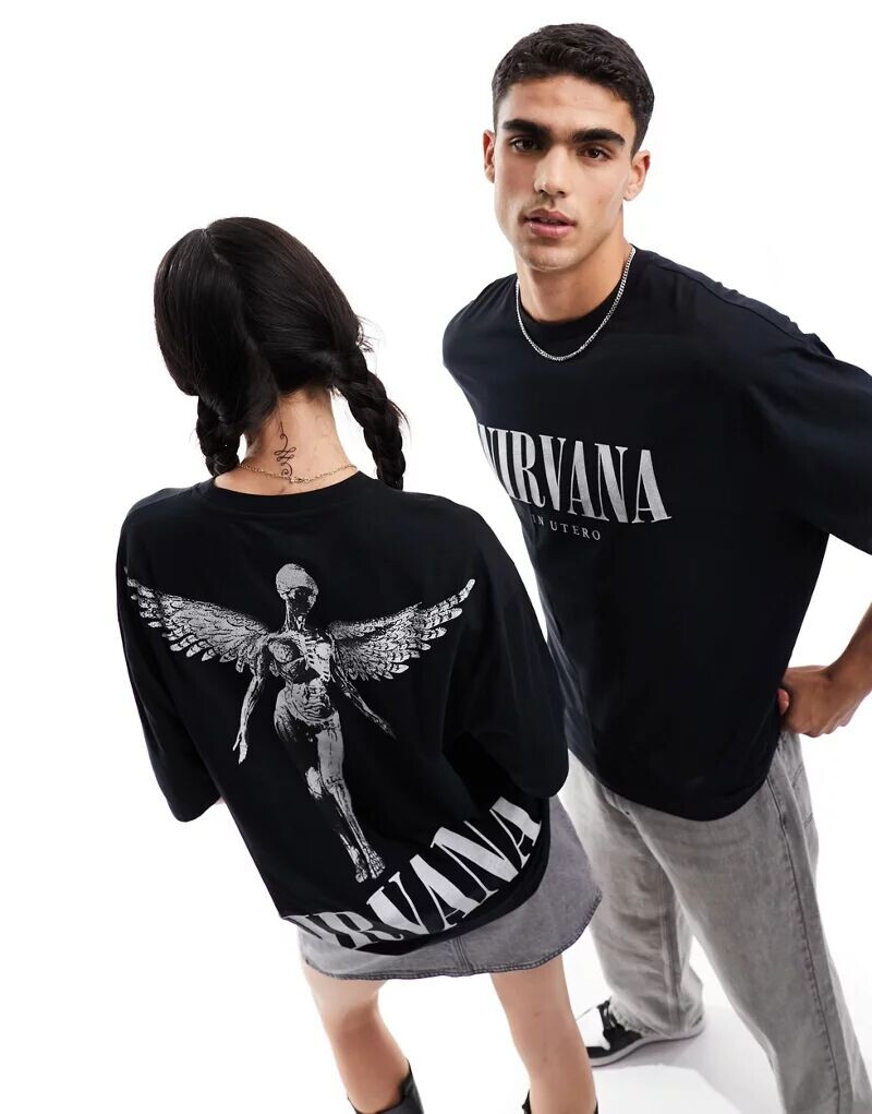 

Черная оверсайз-футболка унисекс с текстовым принтом Nirvana ASOS
