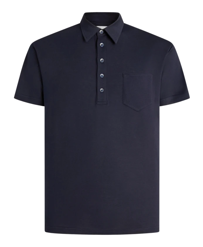 

Поло из тонкой вязки с воротником-стойкой и нагрудным карманом. Pt Torino, синий