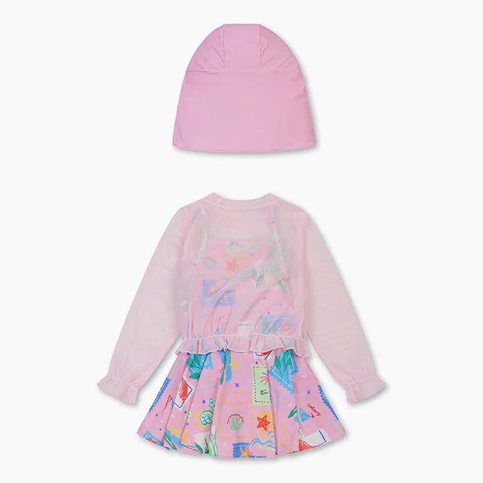 Детский розовый комплект для плавания с принтом пальм от Benetton Kids — фото 2
