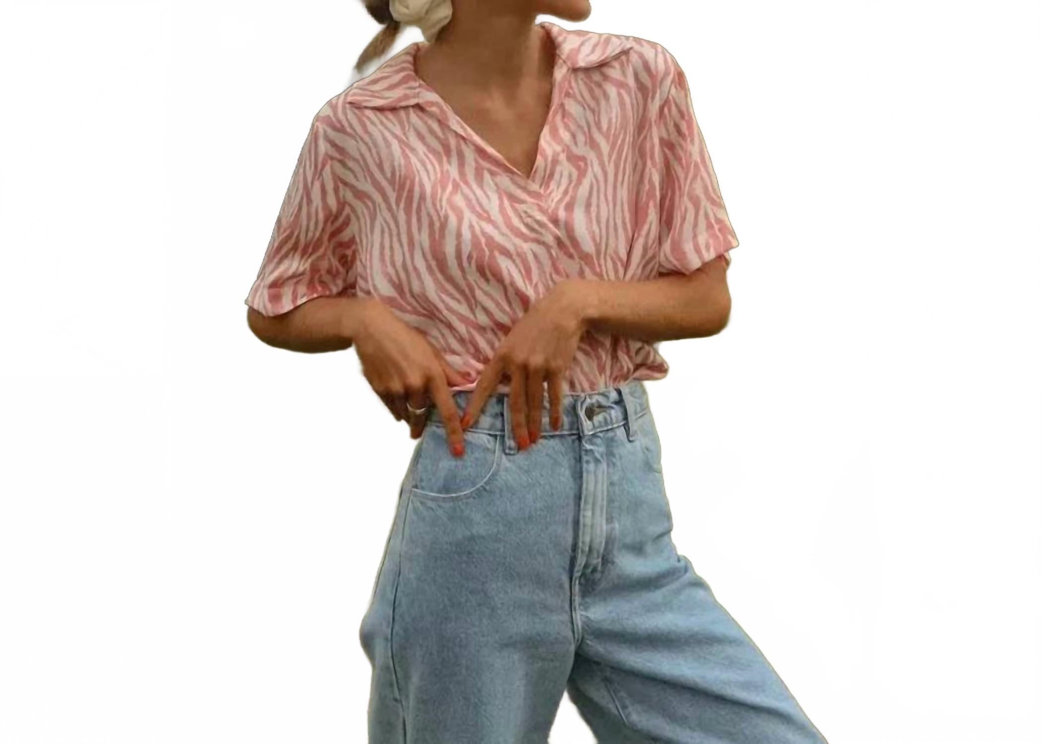 

Атласная блузка с принтом зебры розового цвета If She Loves, розовый