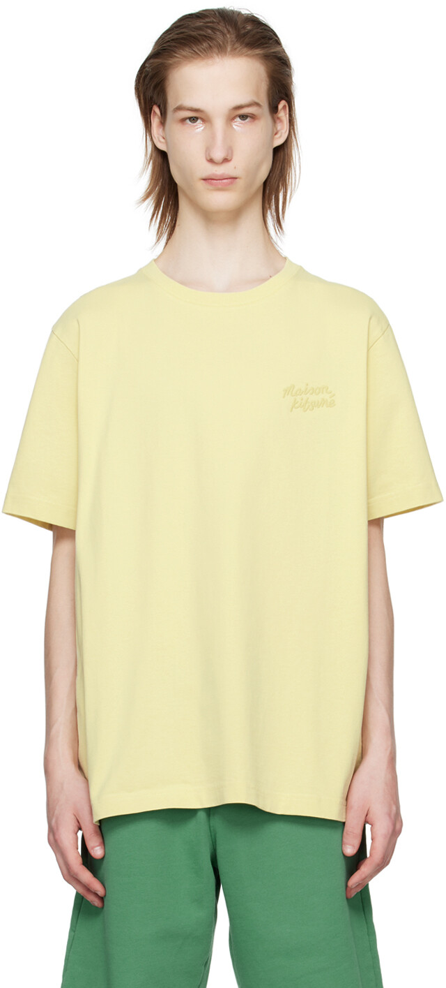 

Желтая футболка с рукописным вводом Maison Kitsune