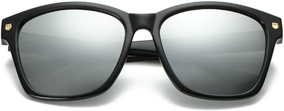 

Винтажные большие квадратные солнцезащитные очки для женщин, черная пластиковая оправа, прозрачные светоотражающие линзы Freckles Mark, Reflective Silver