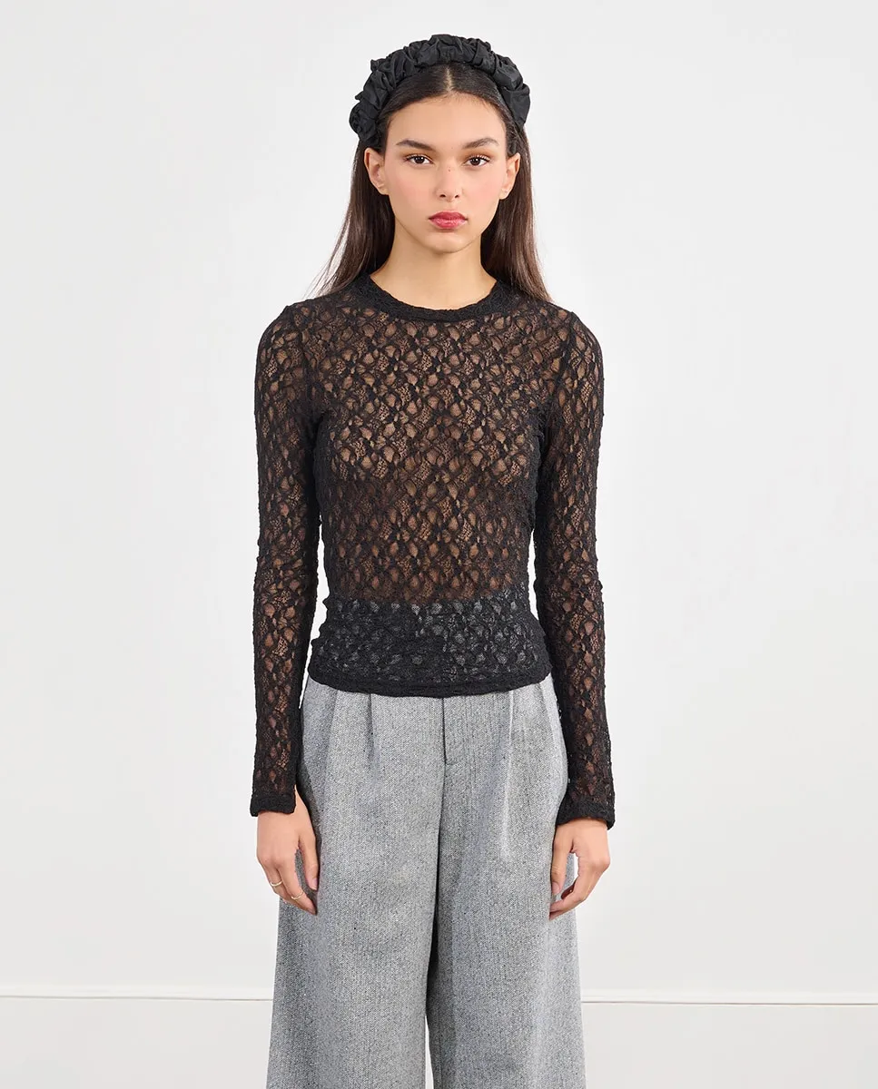 

Женский топ с длинным рукавом из кружевной ткани Lili Sidonio, черный