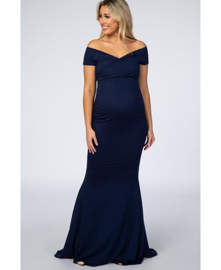 

Платье/платье для беременных темно-синего цвета с открытыми плечами и запахом для фотосессии Pinkblush, Blue