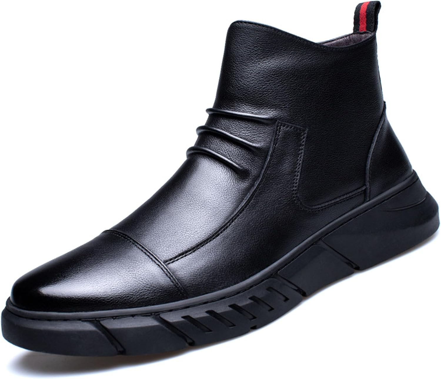 

Мужские итальянские высокие черные кожаные ботинки Чукка с боковой молнией, повседневные, противоскользящие, водонепроницаемые, амортизирующие, челси, укороченные теплые деловые Devileyeze