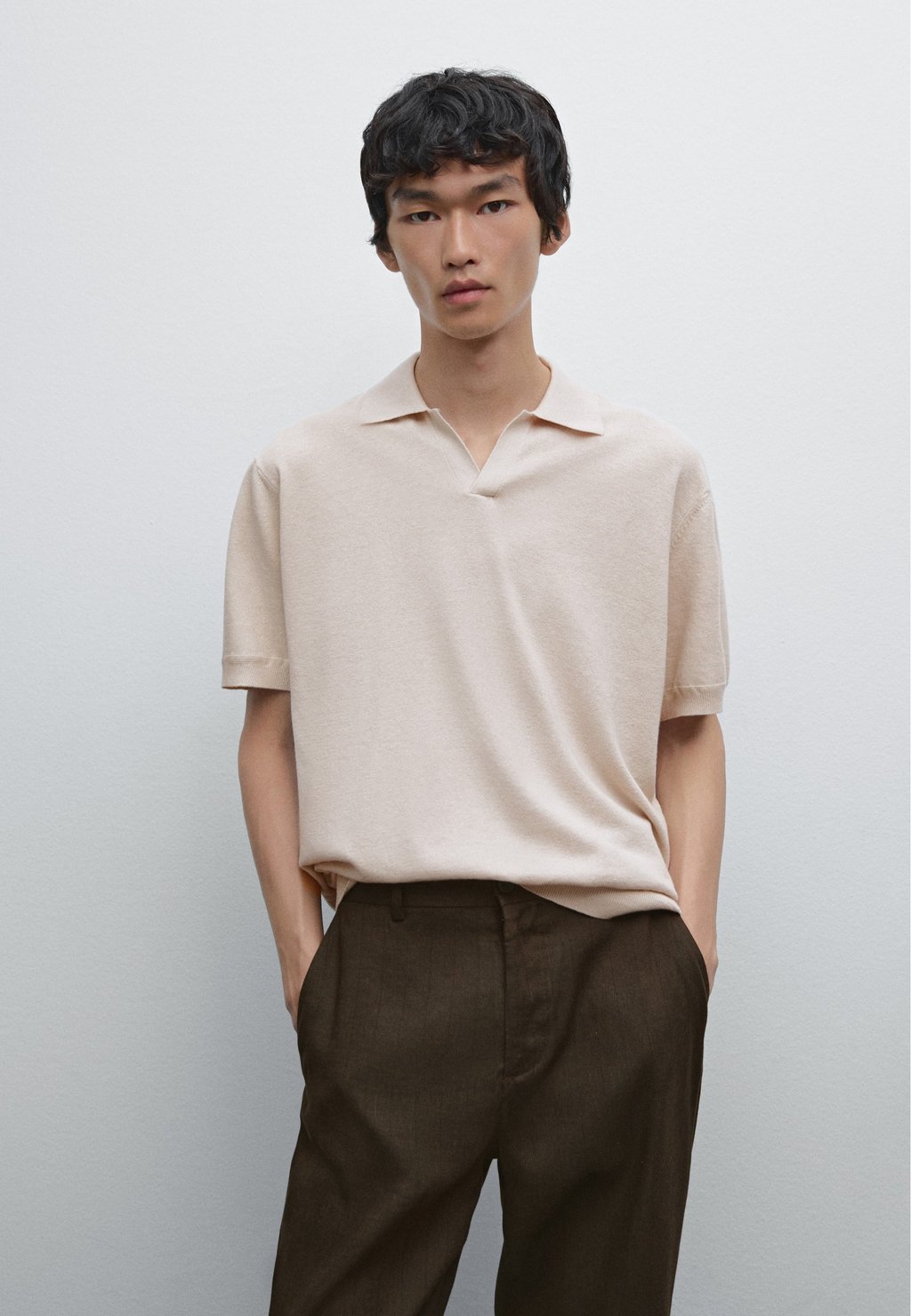 

Рубашка поло V-NECK Massimo Dutti, Beige