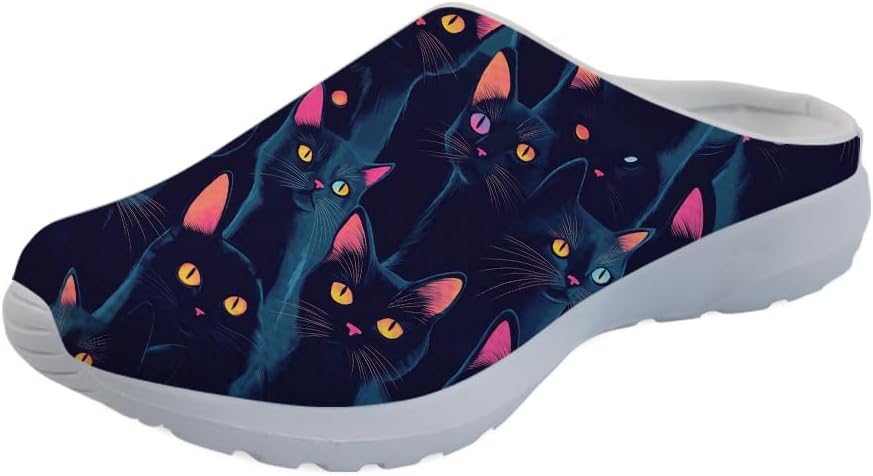 

Садовые сабо Forchrinse Rainbow Cat Star для мужчин и женщин, с поддержкой свода стопы, кроссовки-мюли для дома, работы и спортзала, черный