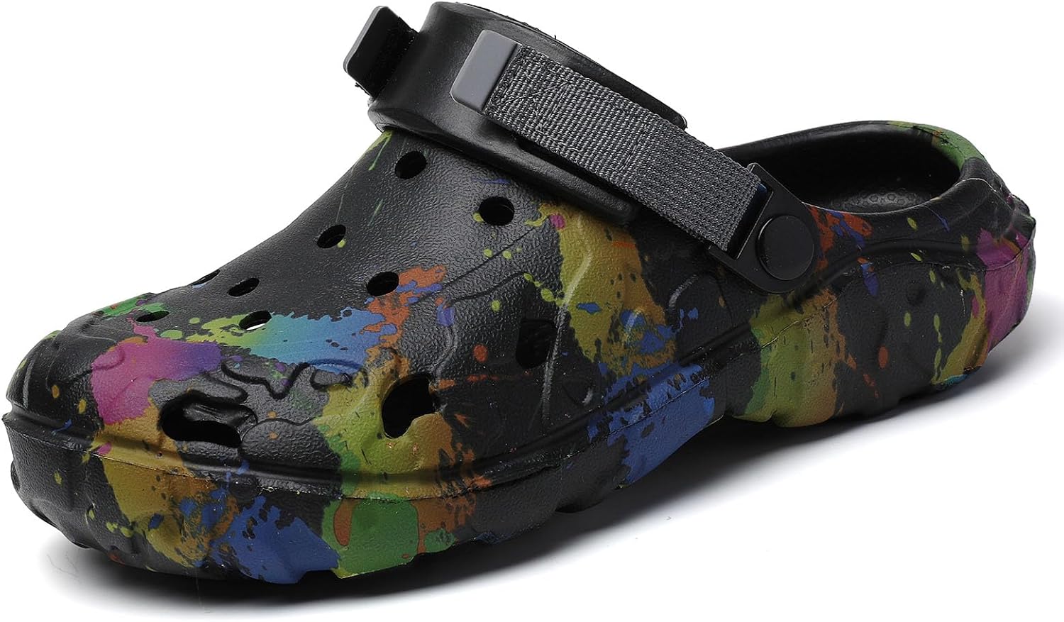 

MEIAGDT Мужчины Женщины Садовые туфли Унисекс цвета Splash Print Slip-On Комфорт Легкий EVA Mules Комфортные пляжные душевые сандалии для душа в помещении и на улице, черный