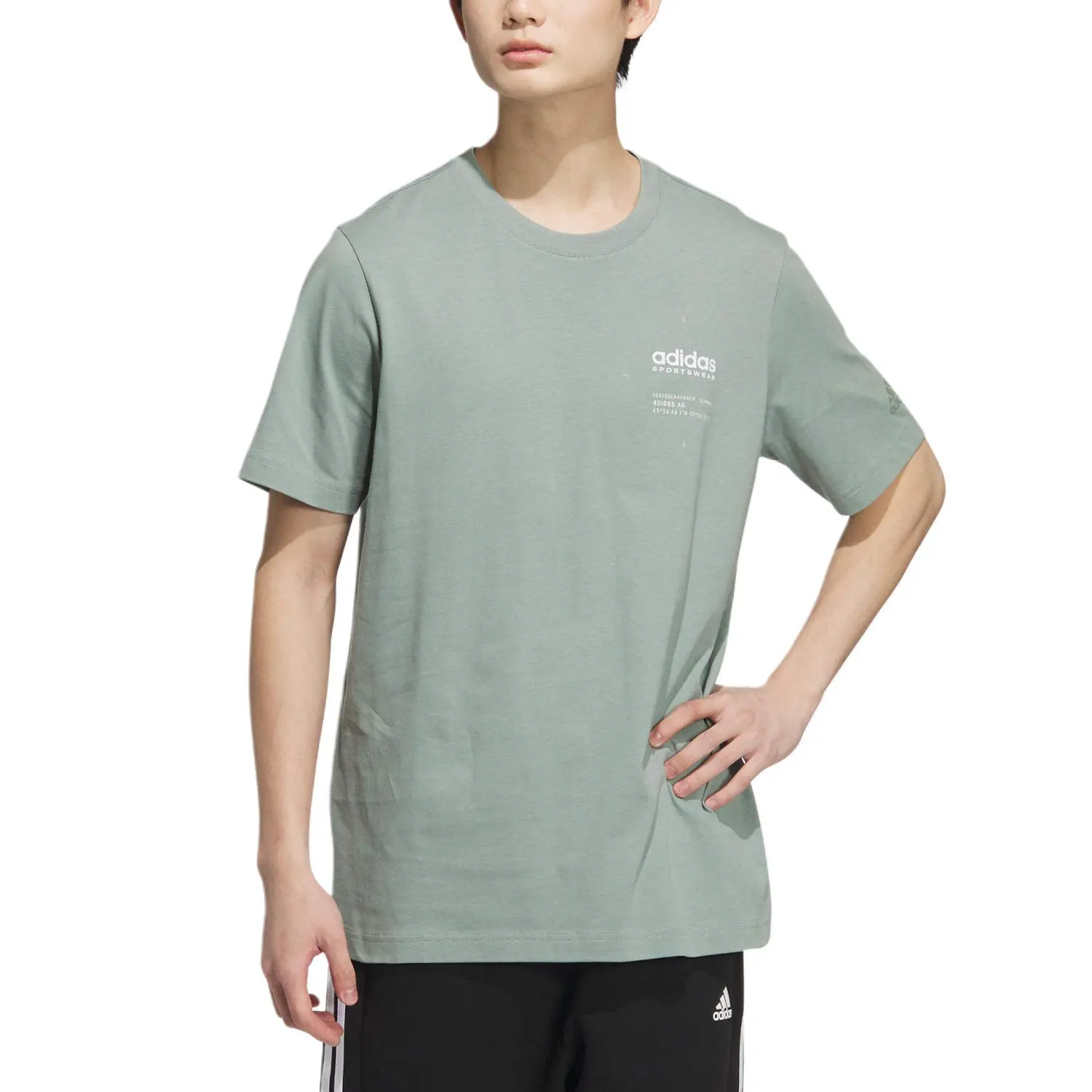 Футболка Small Linear Logo Adidas, зеленый пыльный/белый, азиатский размер — фото 3
