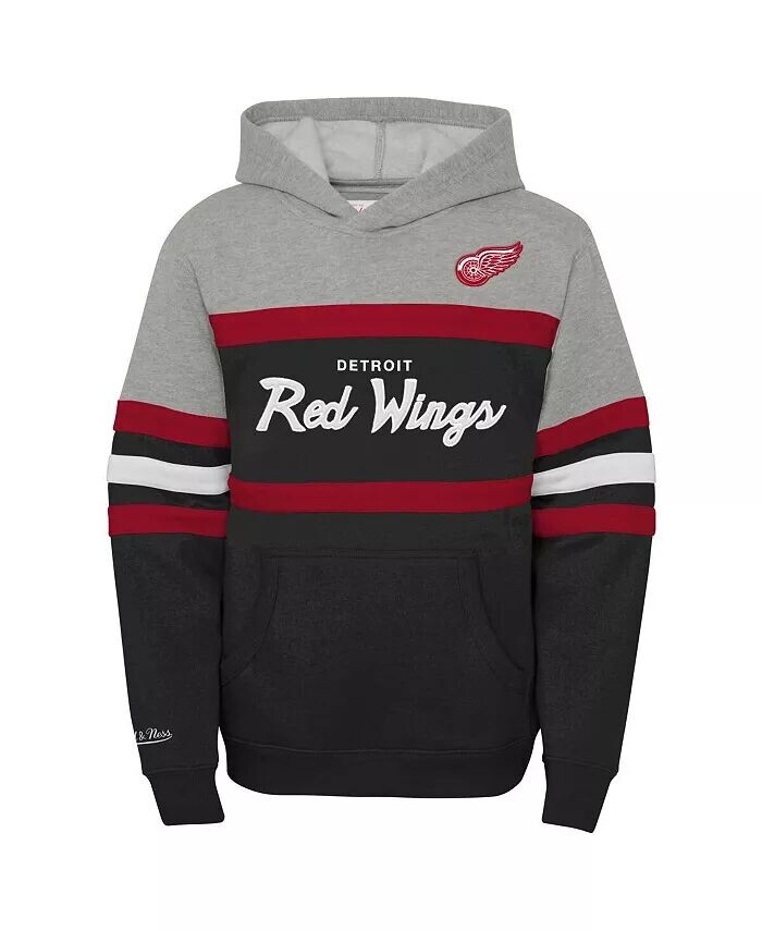 Толстовка с капюшоном для главного тренера Detroit Red Wings, черно-серая, для больших мальчиков и девочек Mitchell & Ness — фото 2