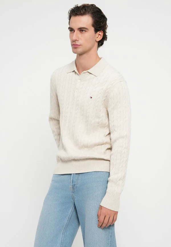 Джемпер-Поло крупной вязки Tommy Hilfiger, Heathered Oatmilk — фото 4