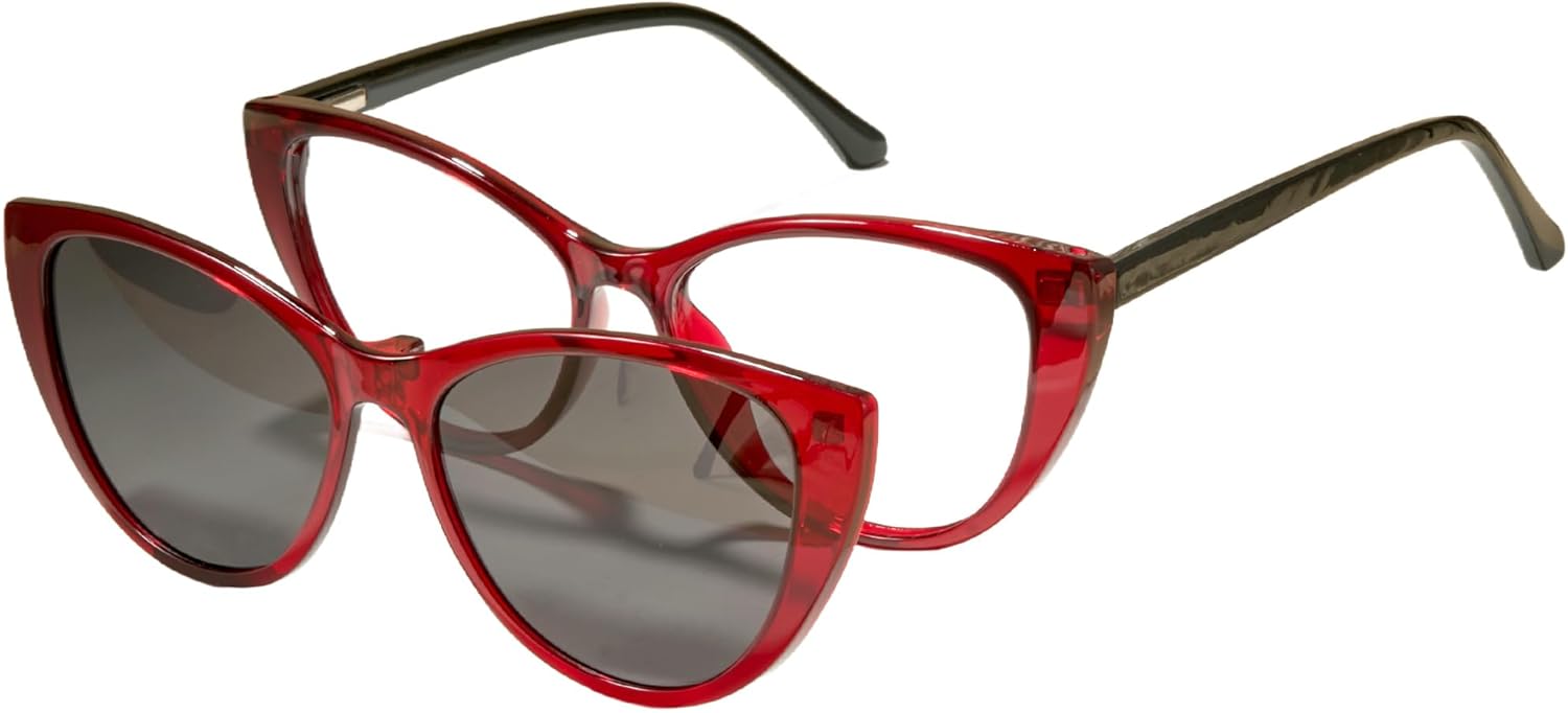 

Солнцезащитные очки Cyxus Cat Eye с магнитной застежкой, женские, поляризованные, блокируют синий свет и имеют защиту UV400, модель P1221, Frame: Gradient Red+ Lens: Clear+black-grey