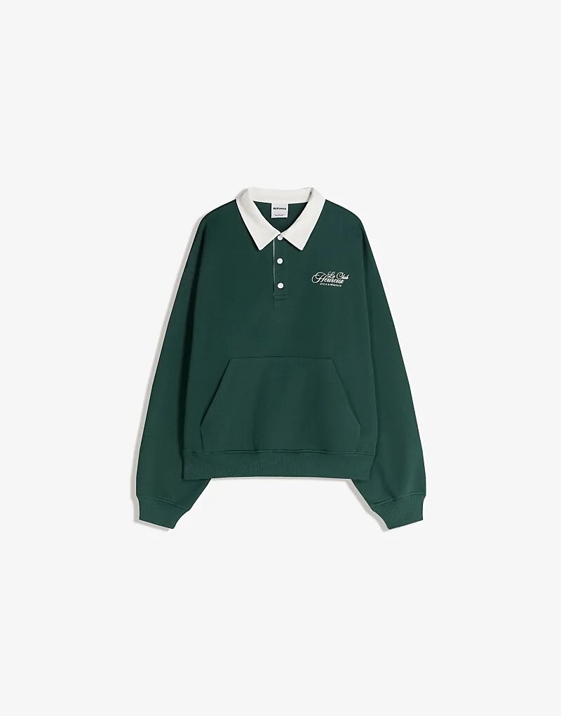 

Зеленый свитер Bershka с принтом и воротником-поло