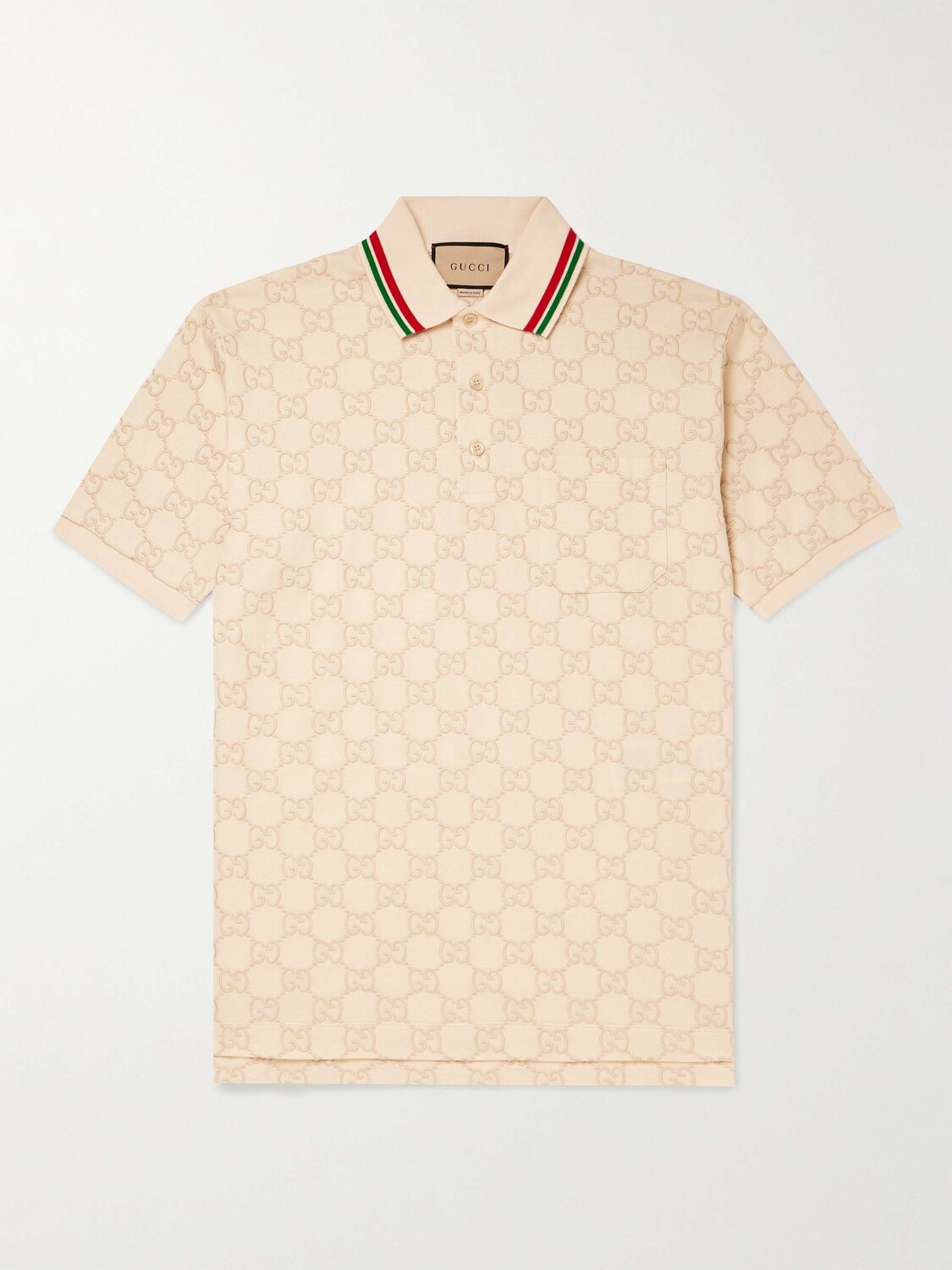 

Рубашка поло из хлопка-пике с вышитым логотипом GUCCI, кремовый