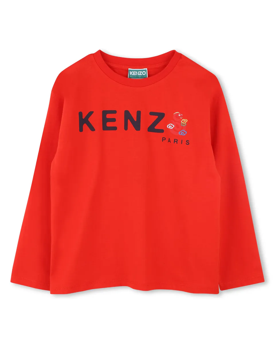 

Красная хлопковая футболка Kenzo Kids, красный