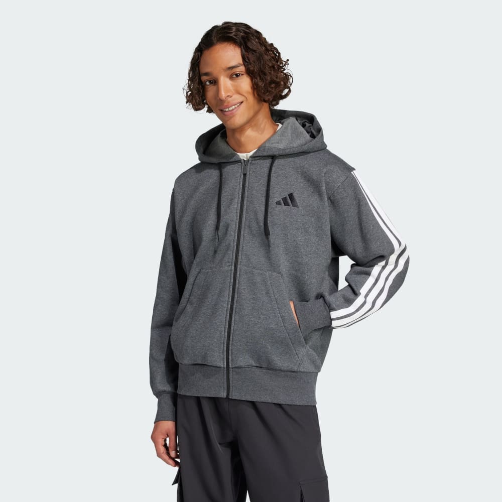 

Худи Adidas Essentials 3-Stripes Fleece Hoodie, цвет Dark Grey Heather/Black