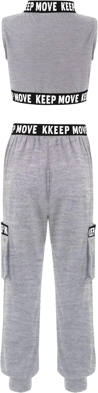 Детский спортивный костюм с принтом Moggemol, топ и леггинсы, Grey Sleeveless — фото 2