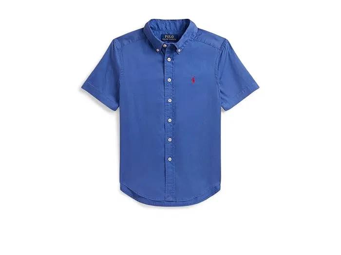 Рубашка из хлопкового твила Cotton Twill Short Sleeve Shirt Polo Ralph Lauren Kids, Bath Pink