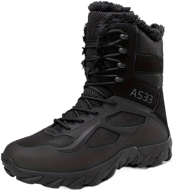 

Зимние высокие ботинки Hhhchpm с флисовой подкладкой для улицы- модные, универсальные, износостойкие мужские туфли с толстой подошвой, черный