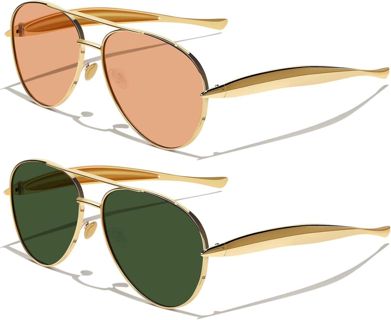 

Модные золотистые солнцезащитные очки-авиаторы для женщин и мужчин, ретро 2025, металлические, в стиле 70-х, большие солнцезащитные очки YMRFW, 2pack (Gold/Red Tea+gold/Dark Green)