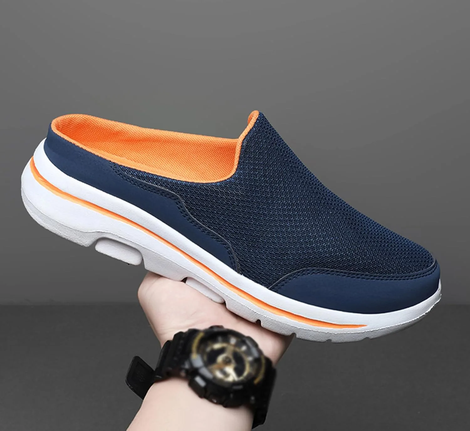 Сабо SMajong Clogs - женские летние тапочки, мужская повседневная обувь, низкие тапочки, размеры 36-48, синий/оранжевый — фото 2