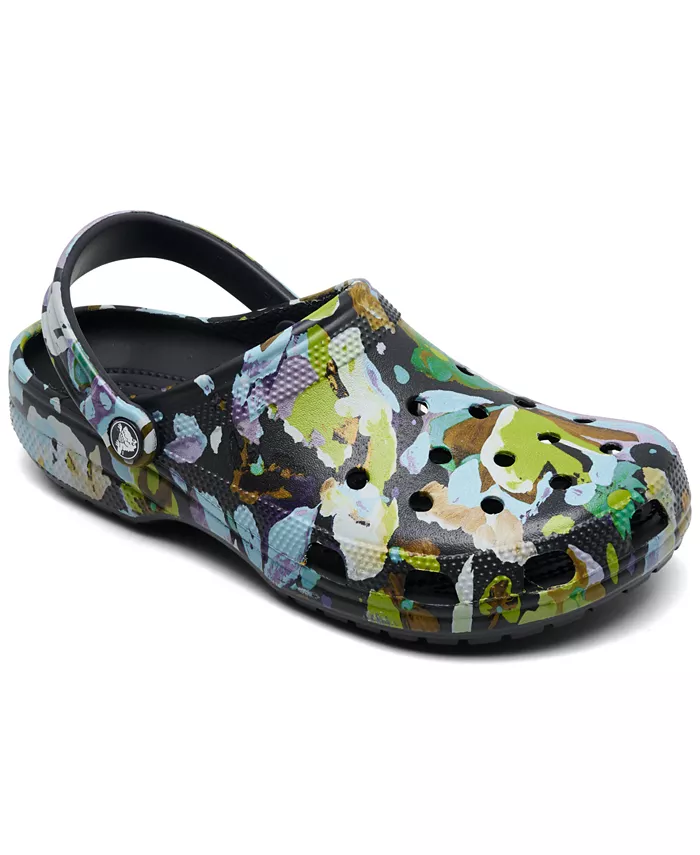Женские классические сабо с цветочным принтом от Finish Line Crocs, черный