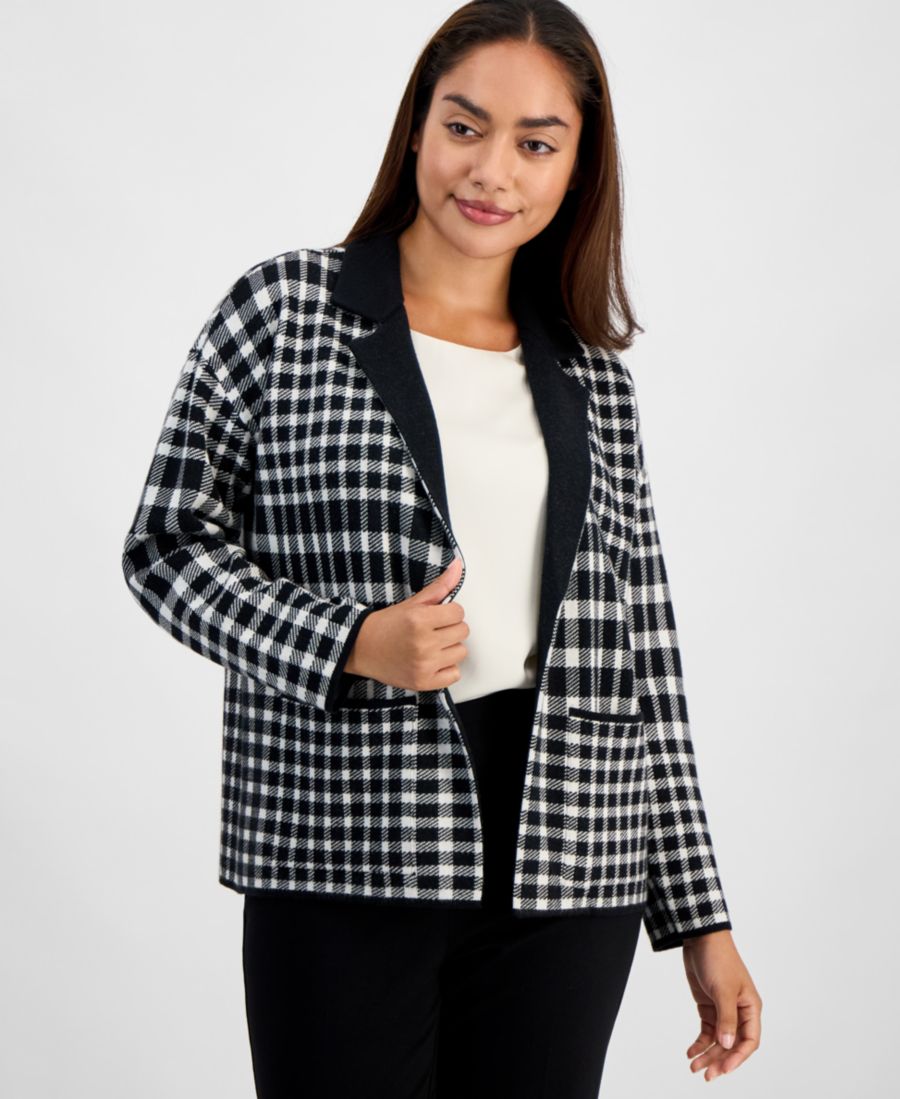 

Укороченный свитер с длинными рукавами и воротником-стойкой AK Anne Klein, Anne Black/ White Dove