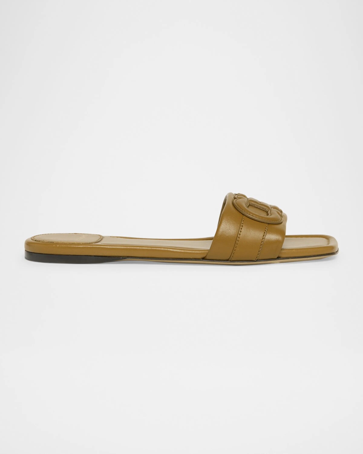 Кожаные шлепанцы на плоской подошве с логотипом Liss Ferragamo, цвет Cuoio