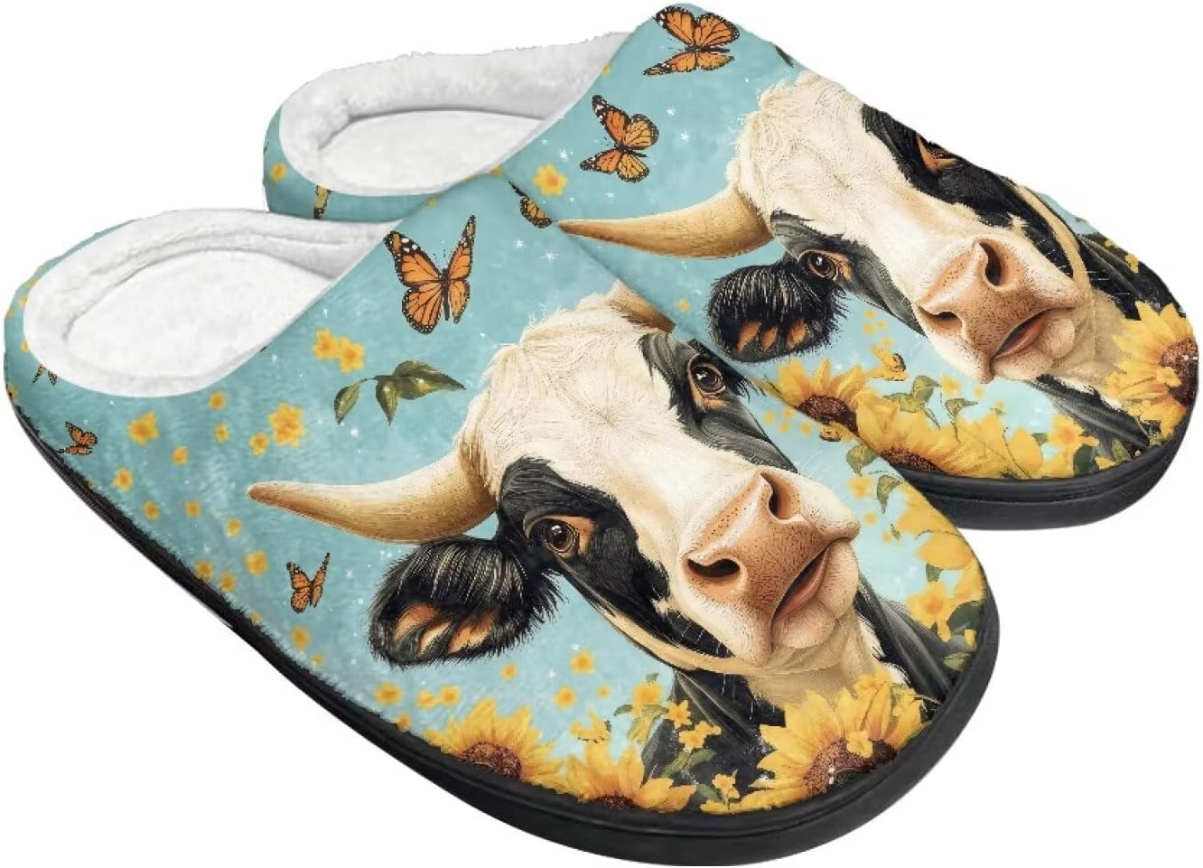 

Тапочки Tomeusey для женщин - домашние и хлопковые тапочки с противоскользящей подошвой, подарок для женщин и мужчин, Cow Butterfly