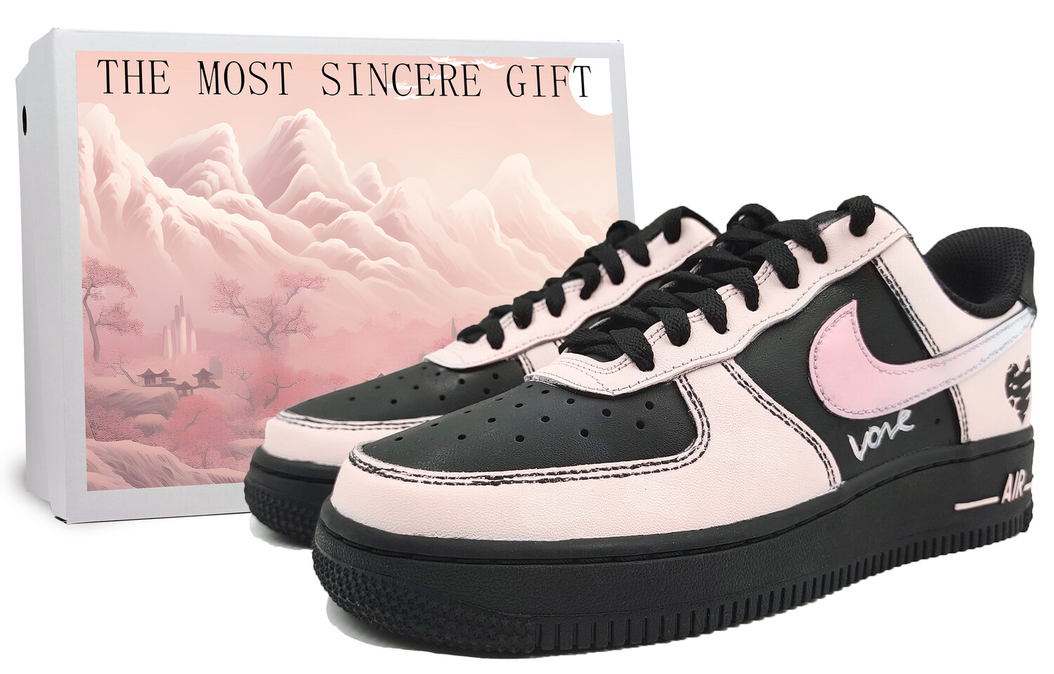 

Кроссовки Nike Air Force 1 Skateboarding Shoes Women's Low-top Pink, черный/розовый
