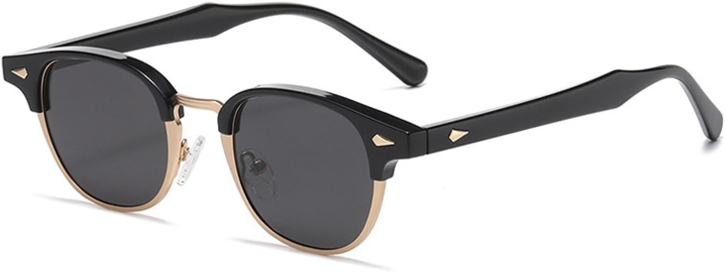 

Ретро-классические полуметаллические овальные женские солнцезащитные очки, модные панк-очки для мужчин с заклепками, защита от УФ-излучения UV400 TVTBBVV, Black Golden Gray