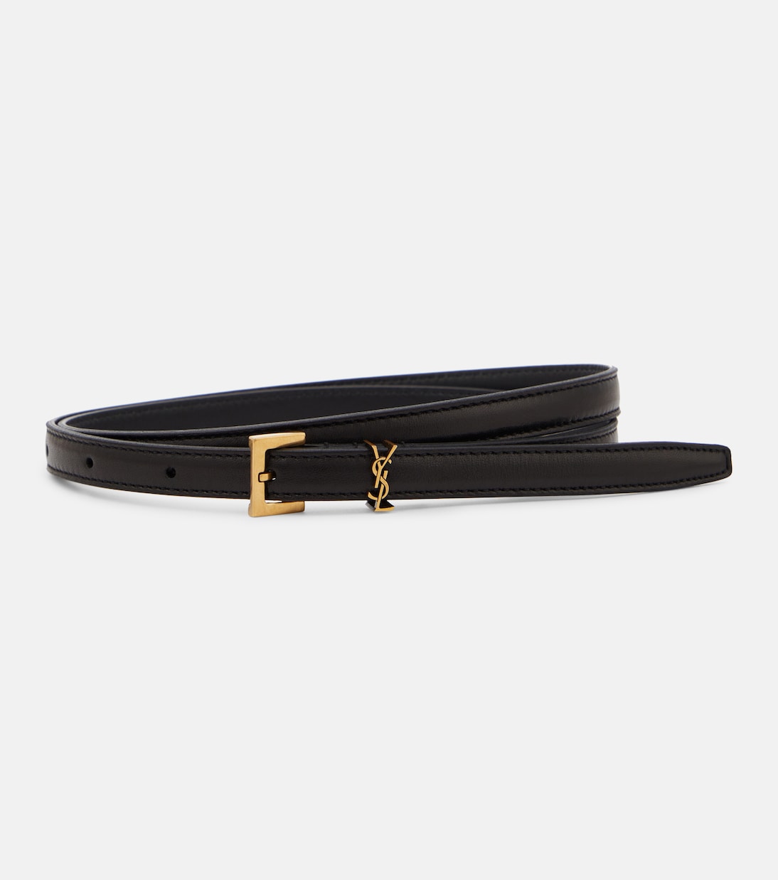 

Кожаный ремень Cassandre slim Saint Laurent, черный