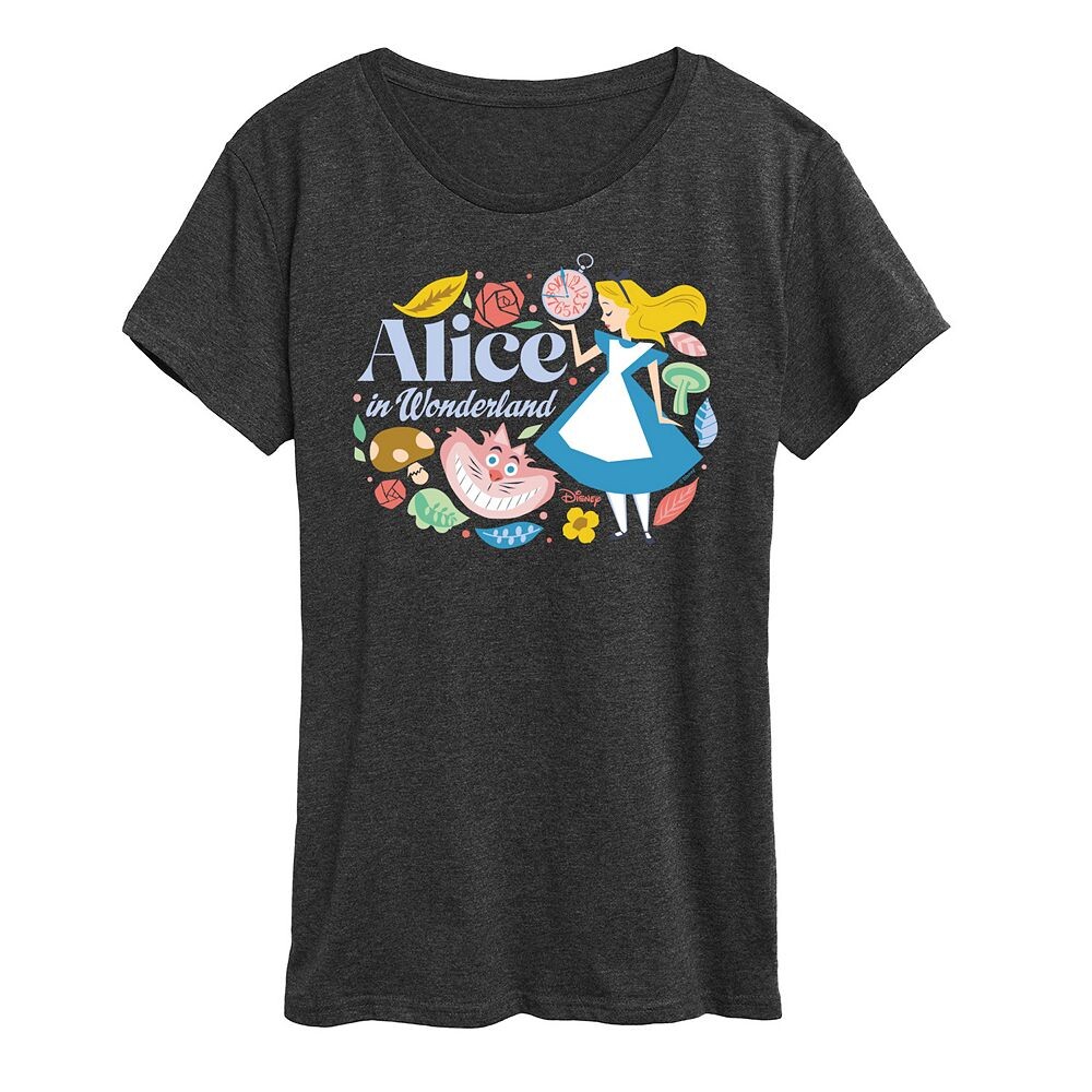 

Женская футболка с рисунком Disney's Alice in Wonderland Alice & Cheshire Cat, цвет Heather Charcoal