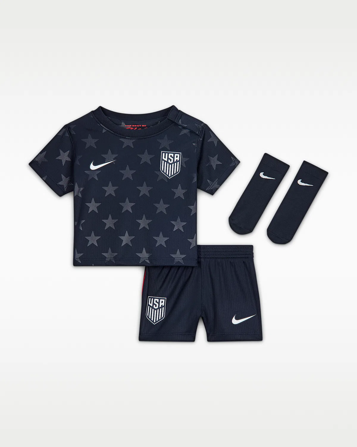 Детский футбольный комплект Nike Soccer Replica 3-Piece Kit USMNT 2026 Stadium Away, Dark Obsidian/University Red/Pure Platinum