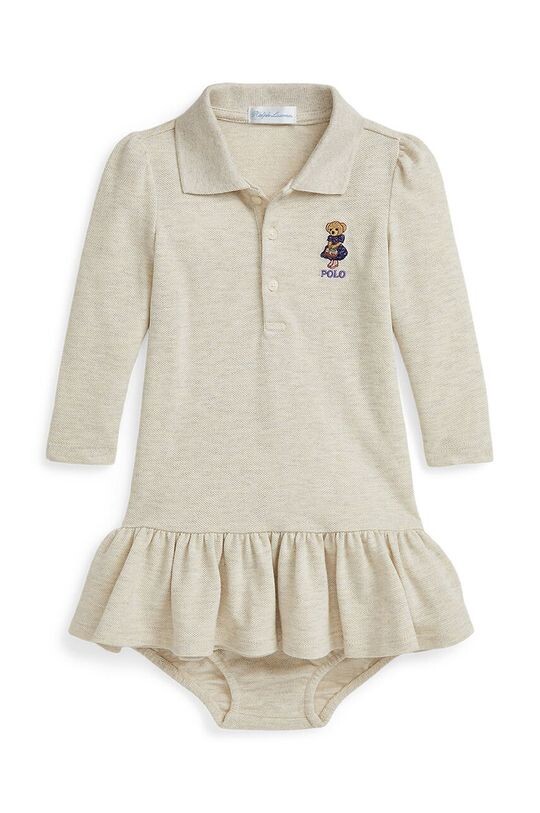 

Хлопковое детское платье Polo Ralph Lauren, бежевый