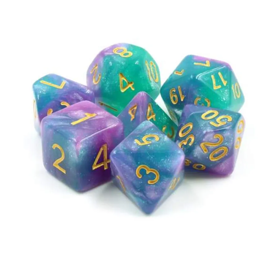 

Полисет — Византия с золотом (7), Dice Sets - Resin/Acrylic - Blue, Green, & Purple (Foam Brain Games)