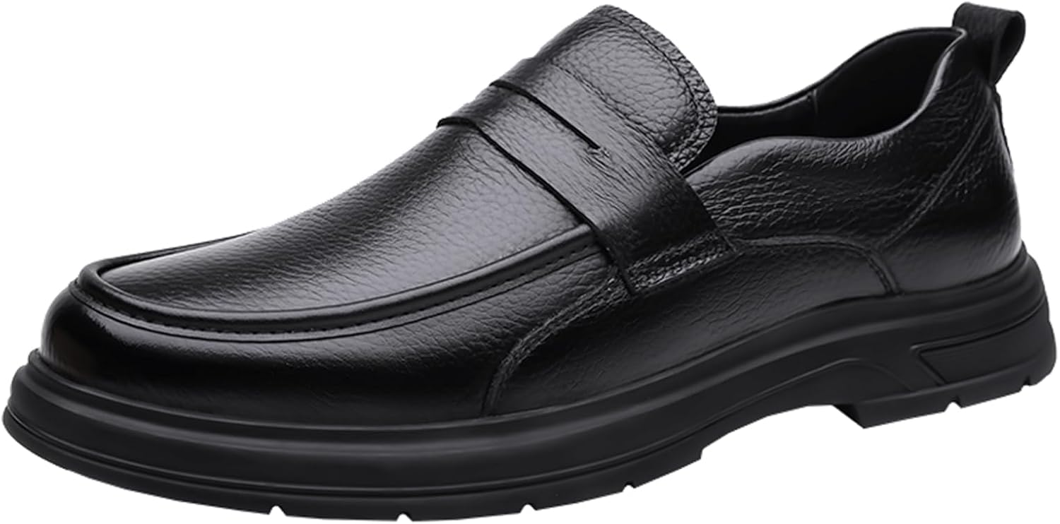 

Мужские кожаные лоферы с круглым носком, толстой подошвой и без шнуровки, повседневная и деловая обувь из кожи, подходящая для свадеб, деловых поездок и вечеринок Igzbibg, черный