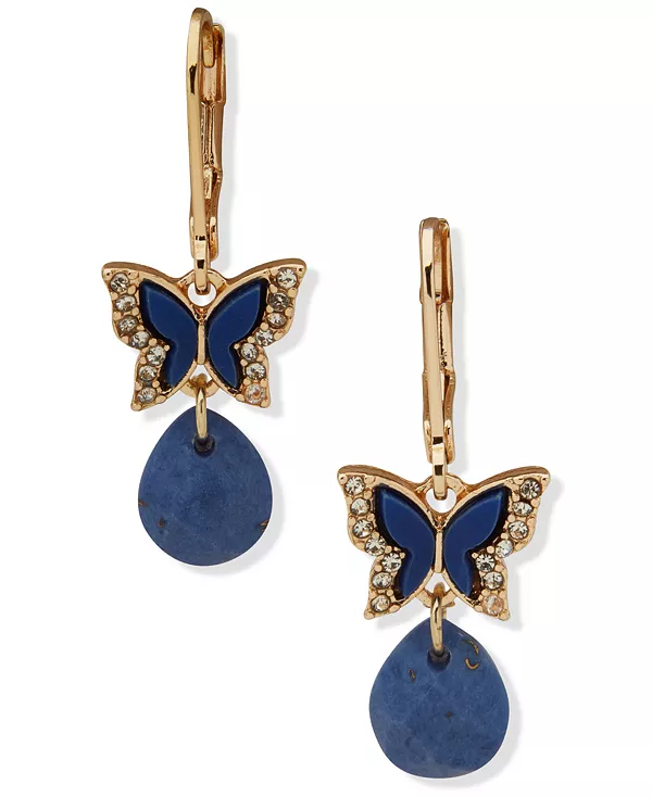 

Серьги-Подвески из стекла и искусственного камня золотистого оттенка с бабочками Lonna & Lilly, blue