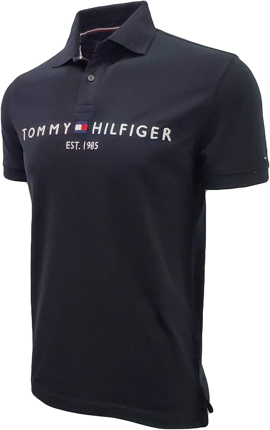 Мужская сетчатая рубашка-поло с вышитым графическим логотипом Tommy Hilfiger, Black (Est 1985) — фото 3