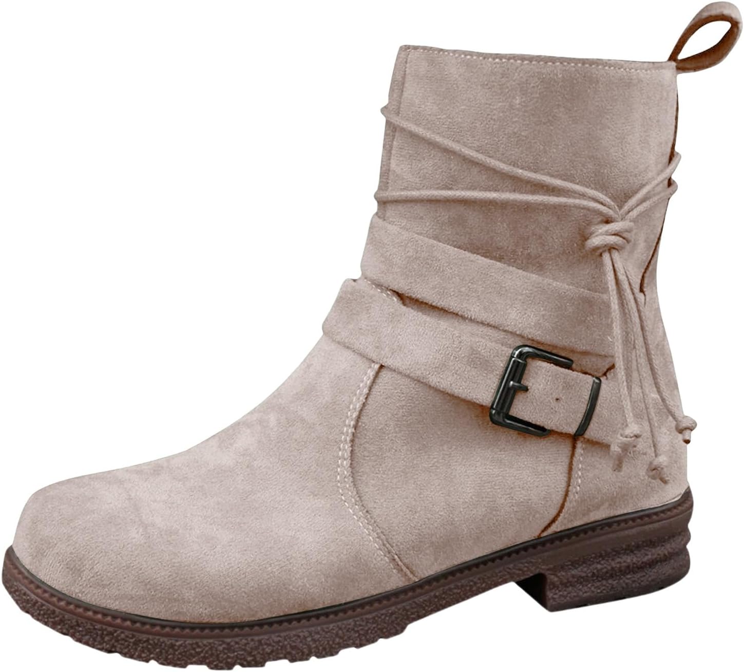 

Женские замшевые ботильоны на щиколотку с круглым носком, шнуровкой, массивным каблуком невысокой высоты, короткие модные ботильоны, на молнии с боковой стороны, средние сапожки с пряжкой Baxtayel, хаки